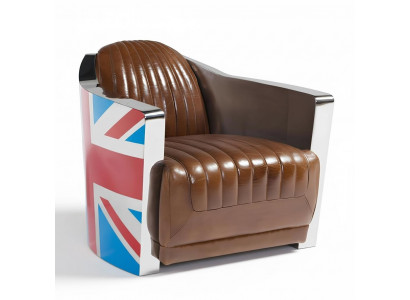 Union Jack Aviator Retro Club Chair Brown Leather Vintage Armchair Furniture
