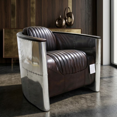 Armchair Design Genuine Leather Vintage Luxury Furniture Upholstery Aviator Airplane
