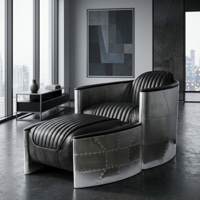 Armchair Ottoman Vintage Leather Luxury Genuine Leather Retro Armchair Design Club Chair