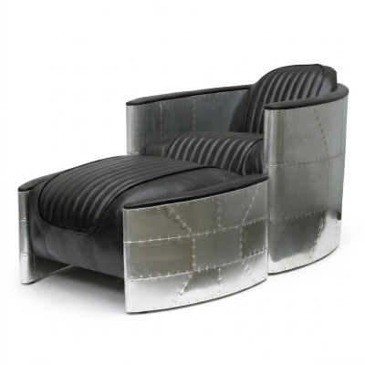 Armchair Ottoman Vintage Leather Luxury Genuine Leather Retro Armchair Design Club Chair