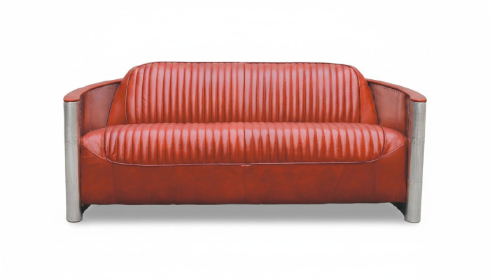 Genuine leather design vintage design sofa triple aluminum sofa 3-seater Bordeaux