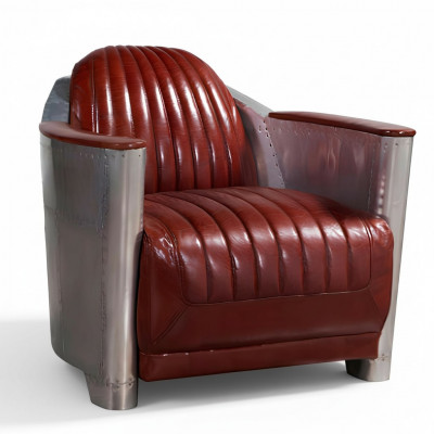 Sofa Armchair Genuine Leather Couch Club Lounge Retro Aviator Vintage Aluminum Airplane