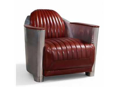 Sofa Armchair Genuine Leather Couch Club Lounge Retro Aviator Vintage Aluminum Airplane