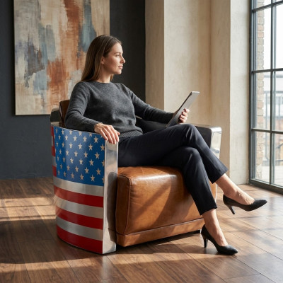 Real Leather Vintage Leather Armchair Designer Chair Rocket Union Jack Vintage