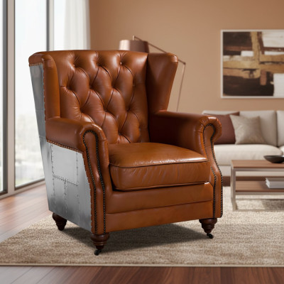 Wingback chair real leather vintage cigar wingback armchair TV armchair leather armchair