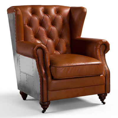 Wingback chair real leather vintage cigar wingback armchair TV armchair leather armchair