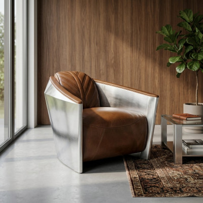 Leather armchair airplane aviator armchair lounge chair cocktail chair vintage
