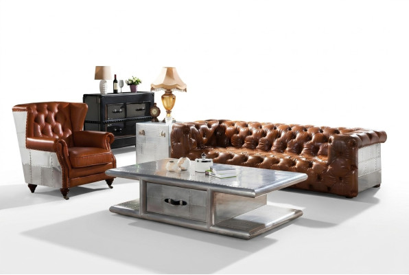 High-back chair genuine leather vintage cigar wingback chair armchair