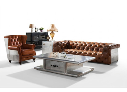 High-back chair genuine leather vintage cigar wingback chair armchair