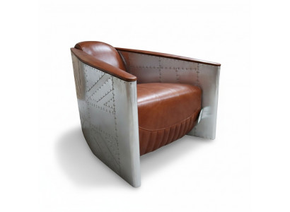 Sofa armchair genuine leather couch club lounge aviator vintage aluminum airplane retro