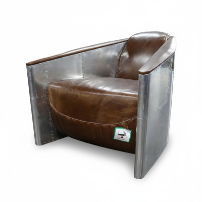 Aviator Sofa Armchair Genuine Leather Couch Club Lounge Vintage Aluminum Airplane Retro