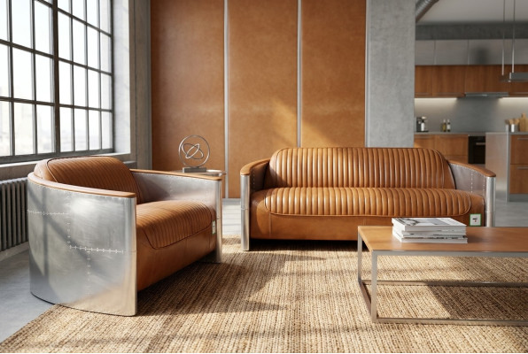 Luxury Vintage Aluminum Leather Sofa Set Metal Furniture Couches Sofas Upholstery