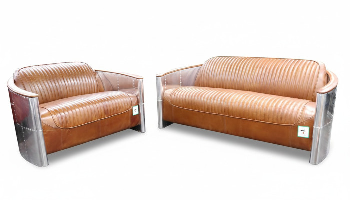 Luxury Vintage Aluminum Leather Sofa Set Metal Furniture Couches Sofas Upholstery