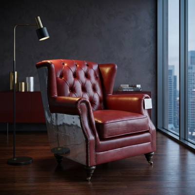 High-back armchair genuine leather vintage Chesterfield leather recliner leather armchair new