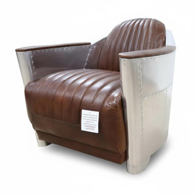 Club armchair in aviator style lounge design chrome art deco leather cocktail