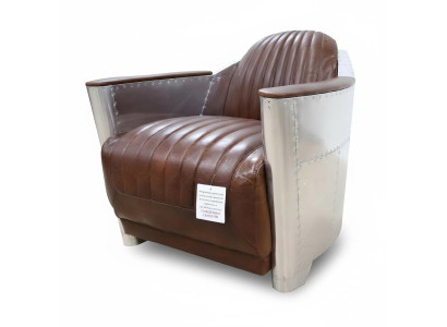Club armchair in aviator style lounge design chrome art deco leather cocktail