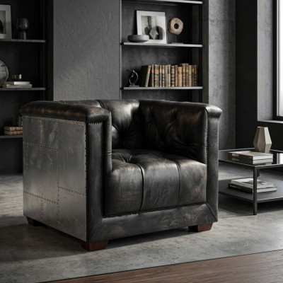 Black genuine leather armchair airplane design aviator armchair