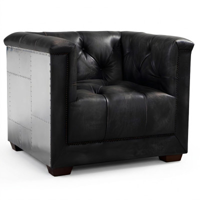 Black genuine leather armchair airplane design aviator armchair