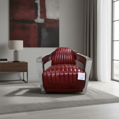 Vintage red leather armchair real leather retro chair design club chair aviator