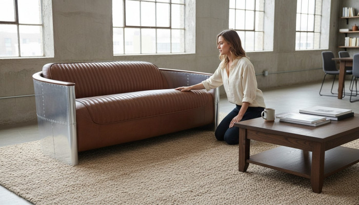 Design Club 3-Seater Sofa Leather Sofa Three-Seater Vintage Leather Aluminum Couches