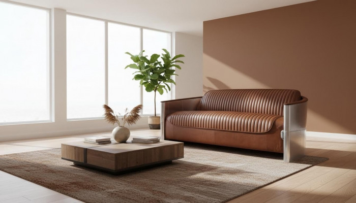 Design Club 3-Seater Sofa Leather Sofa Three-Seater Vintage Leather Aluminum Couches