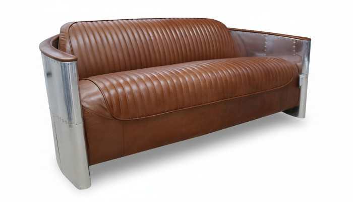 Design Club 3-Seater Sofa Leather Sofa Three-Seater Vintage Leather Aluminum Couches