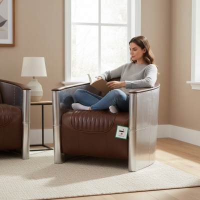 Leather armchair, aviator armchair, Art Deco club armchair, cocktail armchair, TV armchair.