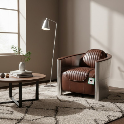 Leather armchair, aviator armchair, Art Deco club armchair, cocktail armchair, TV armchair.