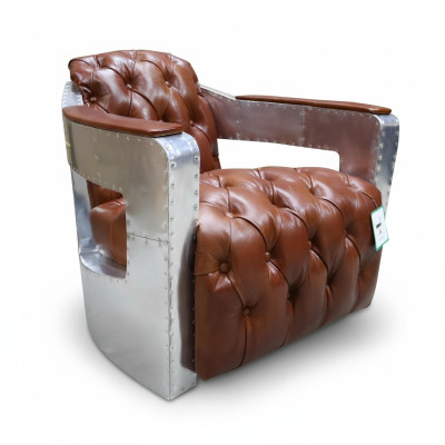 Chesterfield Armchair Button Closed Seating Shabby Vintage Tan Genuine