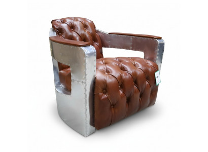 Chesterfield Armchair Button Closed Seating Shabby Vintage Tan Genuine