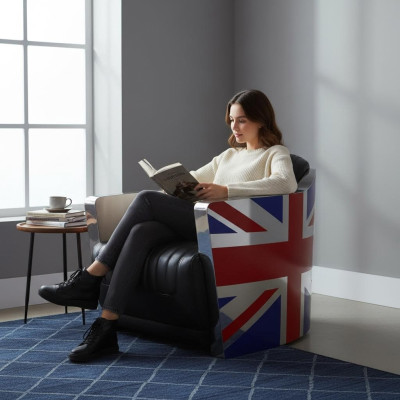 Genuine Leather Vintage Leather Armchair Deco Design Chair Rocket Union Jack Vintage