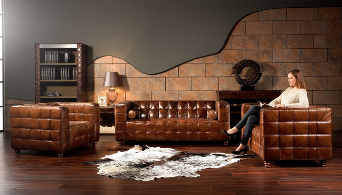 Classic genuine leather couch upholstery sofa set seating furniture couches 3-piece new