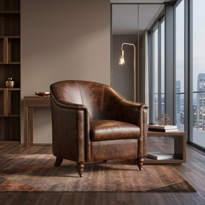 Vintage leather club chair, leather armchair, designer armchair, genuine leather retro sofa.