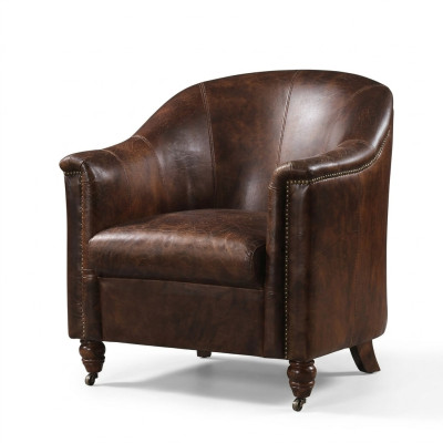 Vintage leather club chair, leather armchair, designer armchair, genuine leather retro sofa.
