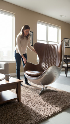 Egg chair leather brown metal silver wing chair egg chair aviator club