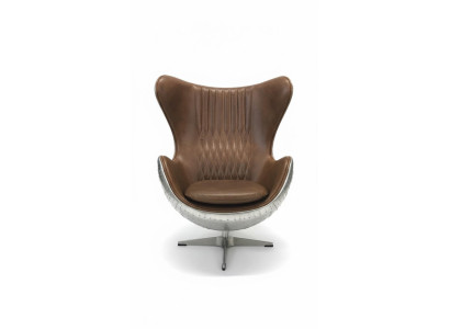 Egg chair leather brown metal silver wing chair egg chair aviator club