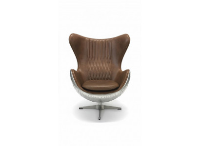 Egg chair leather brown metal silver wing chair egg chair aviator club