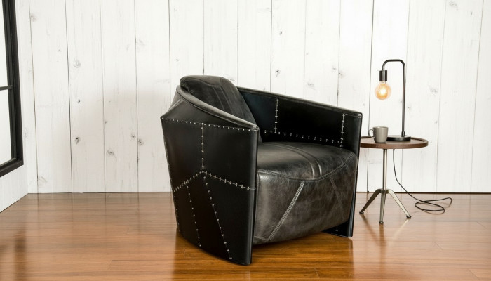 Aircraft Vintage Leather Armchair Black Genuine Leather Retro Armchair Design