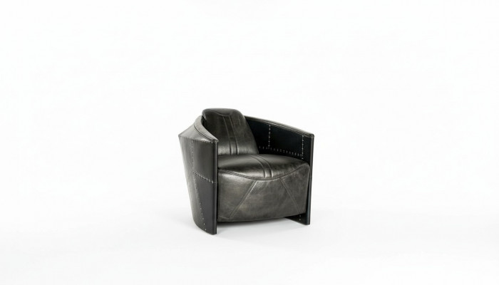 Aircraft Vintage Leather Armchair Black Genuine Leather Retro Armchair Design