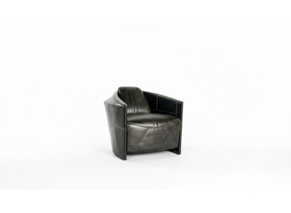 Aircraft Vintage Leather Armchair Black Genuine Leather Retro Armchair Design