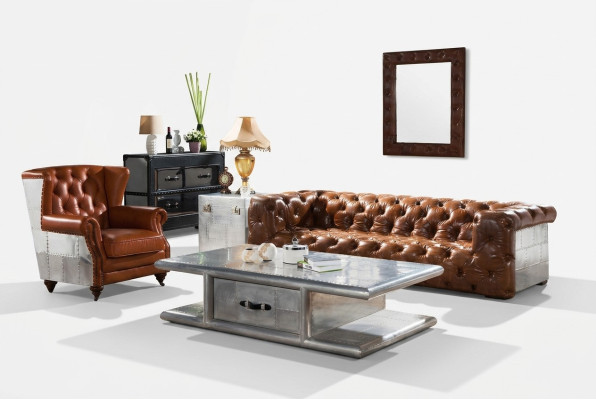 Coffee table in retro airplane design, aluminum living room table