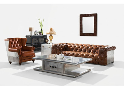 Coffee table in retro airplane design, aluminum living room table