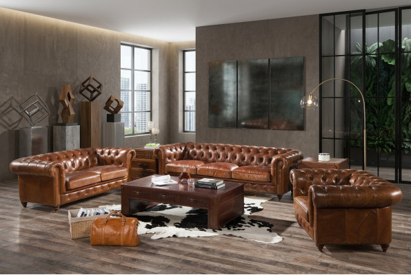 Design Club Lounge 4-Seater Sofa Leather Sofa Three-Seater Vintage Leather Chesterfield