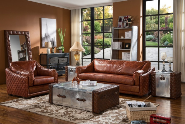 Chesterfield Sofa 3 Seater Chesterfield Brown Vintage Leather Furniture Style Three-seater