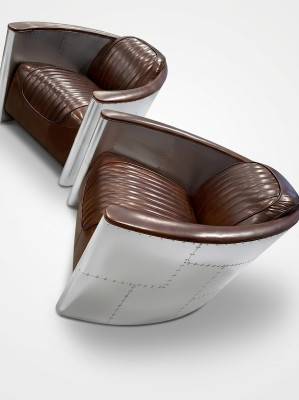 Aviator Sofa Armchair Couch Club Lounge Airplane Retro Genuine Leather Vintage Aluminum