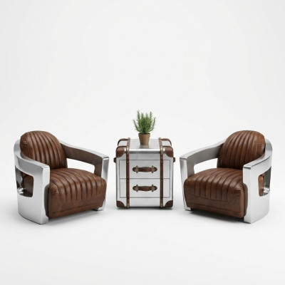 Aircraft Vintage Leather Armchair Brown Genuine Leather Retro Chair Design Club Chair