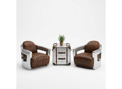Aircraft Vintage Leather Armchair Brown Genuine Leather Retro Chair Design Club Chair
