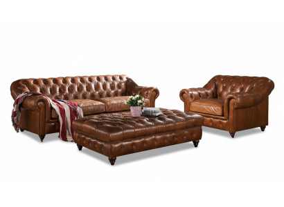 Design Chesterfield Three-Seater 3 Seater Leather Couch Upholstered Sofas Sofa Seat New