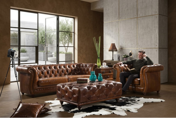 Design club sofa 3-seater sofa leather sofa three-seater vintage leather NEW