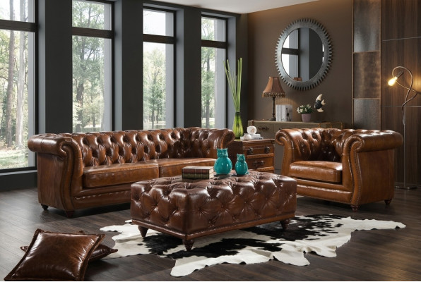 Design club sofa 3-seater sofa leather sofa three-seater vintage leather NEW